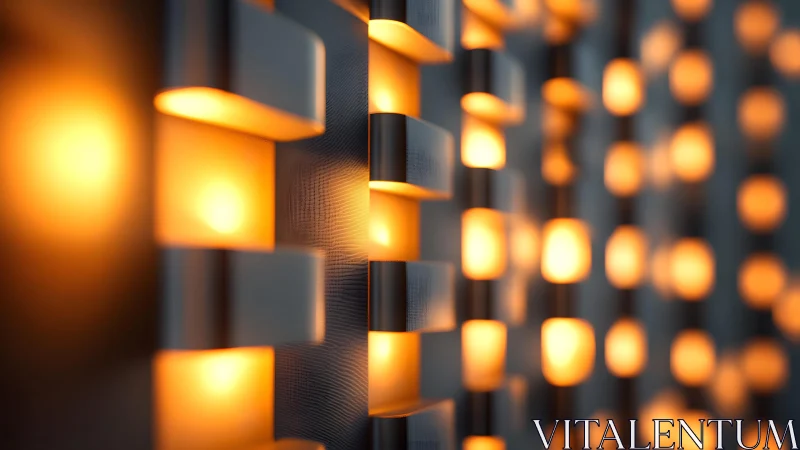 Modern geometric wall lights with warm orange glow, abstract style.