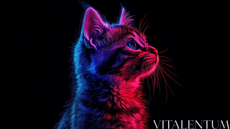 Neon-lit feline profile glows in vivid electric colors.