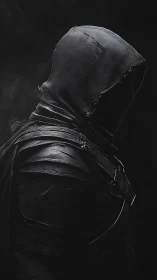 Mysterious hooded wanderer wrapped in shadows and quiet.