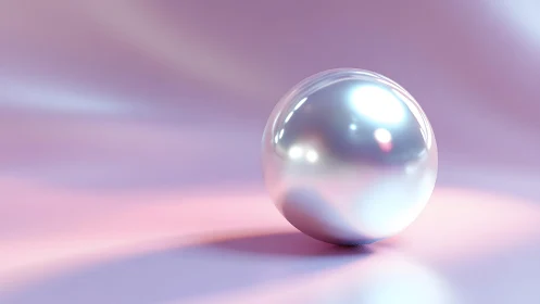 Shiny Pearl Sphere on Soft Pink Surface, Minimalist Digital Art.