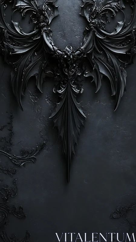 Baroque gothic black relief ornament on textured slate wall