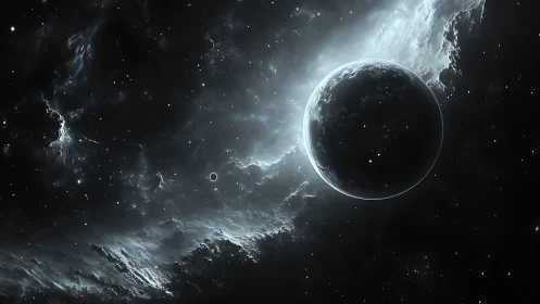 Quiet planet drifting through a softly glowing starlit sky.