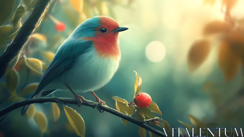 Vibrant Robin Perched on Branch in Soft-Focus Nature Scene.
