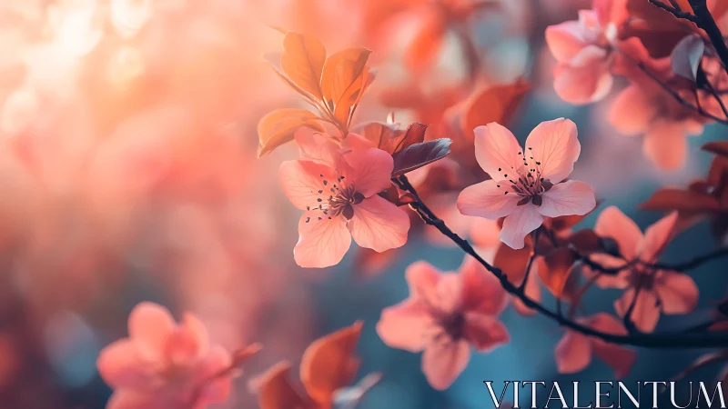 Spring's Whispered Glow: Cherry Blossoms Dance in Honeyed Light