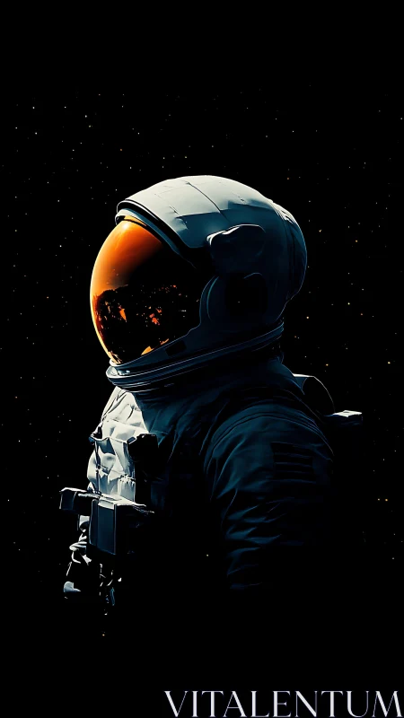 Solitary astronaut profile in deep space against stars.