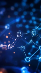Abstract molecular network with blue and orange highlights.