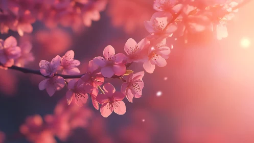 Delicate Pink Cherry Blossoms Glowing in Warm Spring Light