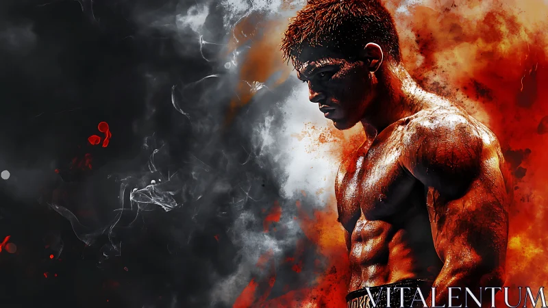 Digital painting of fighter in molten chiaroscuro composition.