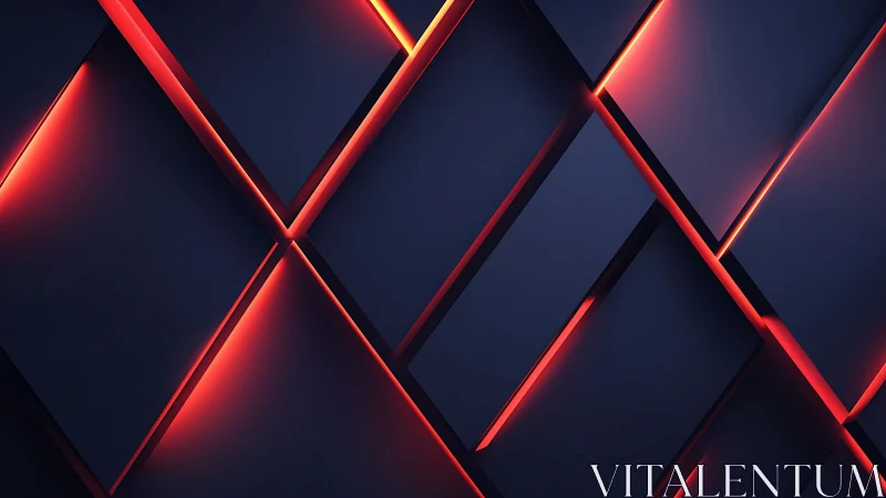 Angular dark panels intersect while red neon edges glow