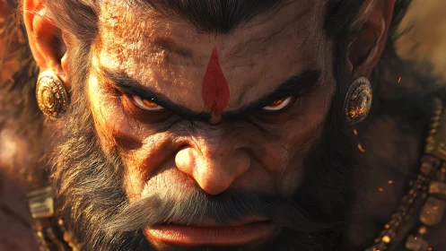 Fierce warrior’s burning gaze in a moment of raw resolve.