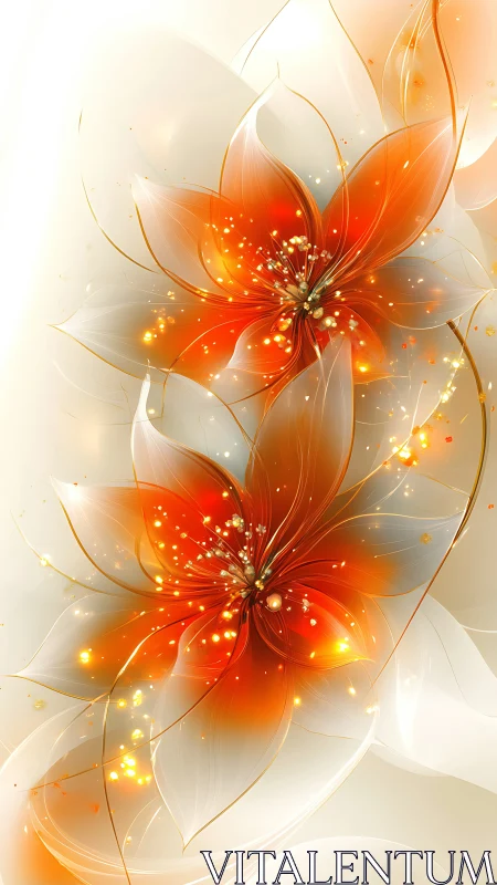 Orange fractal flowers with glowing translucent petals.