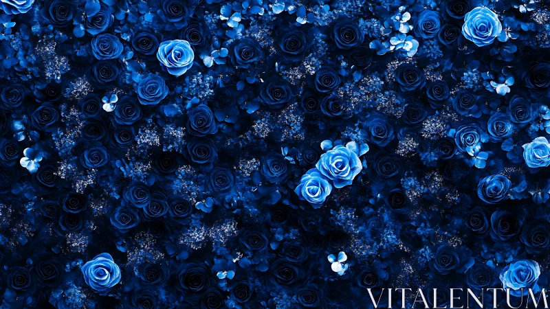 Enchanting Blue Roses Nestled in Sparkling Darkness.