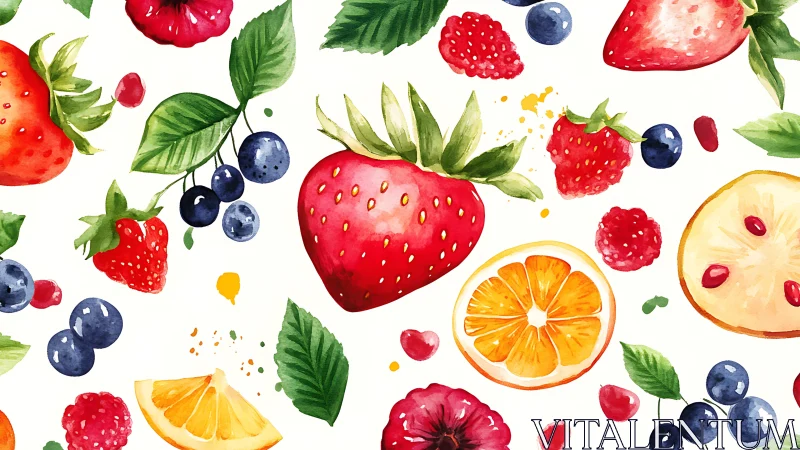 Watercolor pattern illustrates mixed berries with soft edge gradients