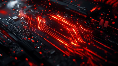 Thermal-charged PCB trace network with dynamic red data flux.