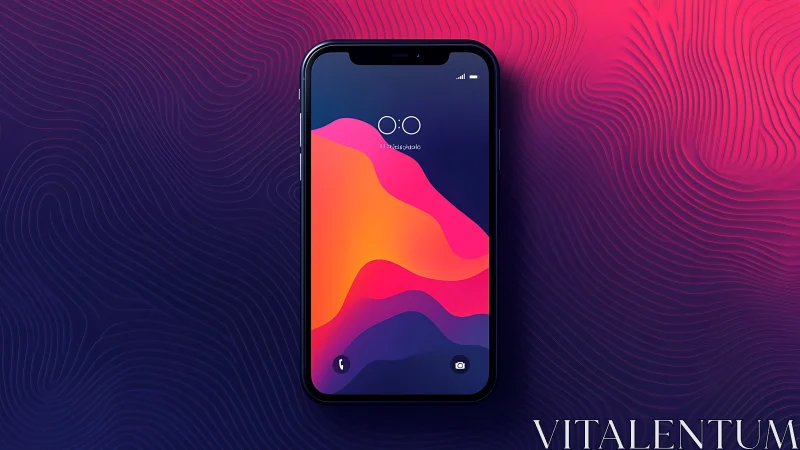 Modern smartphone displaying vibrant fluid gradient wallpaper design.
