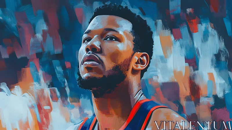 Basketball player portrait rendered in bold digital brushwork