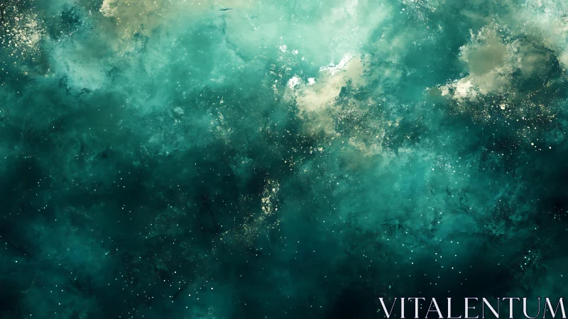 Abstract turquoise cosmic nebula digital art with dreamy atmosphere.