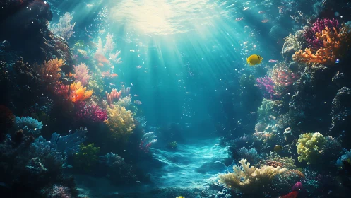 Digital reef environment under radiant pelagic skylight rendering.