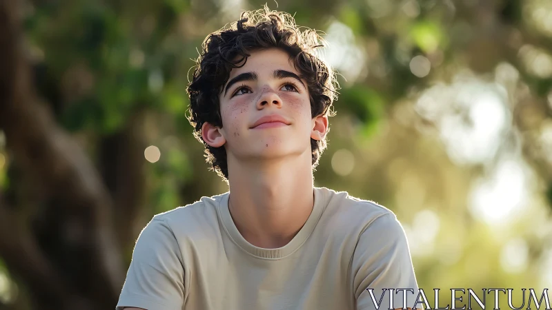 Adolescent Male Portrait with Warm Backlighting and Bokeh Atmospheric Rendering