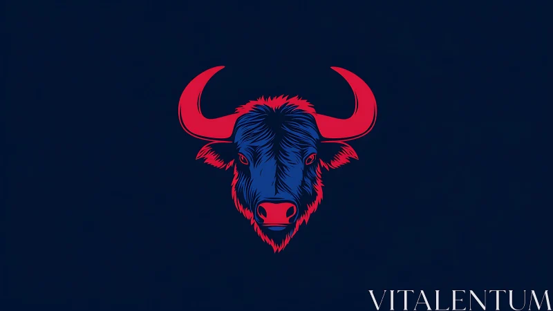 Stylized red and blue bull head centered on dark navy field