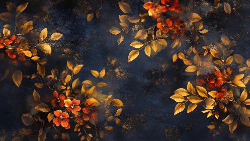 Midnight garden blooms drifting through golden twilight.