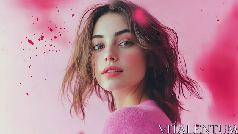 Soft pink portrait with gentle gaze and dreamy warmth.