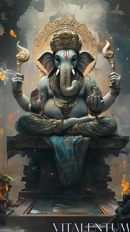 Divine elephant-headed deity in ornate digital throne glow