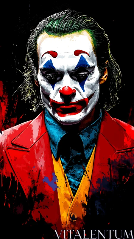 Chromatic clown portrait with high contrast vector stylization.