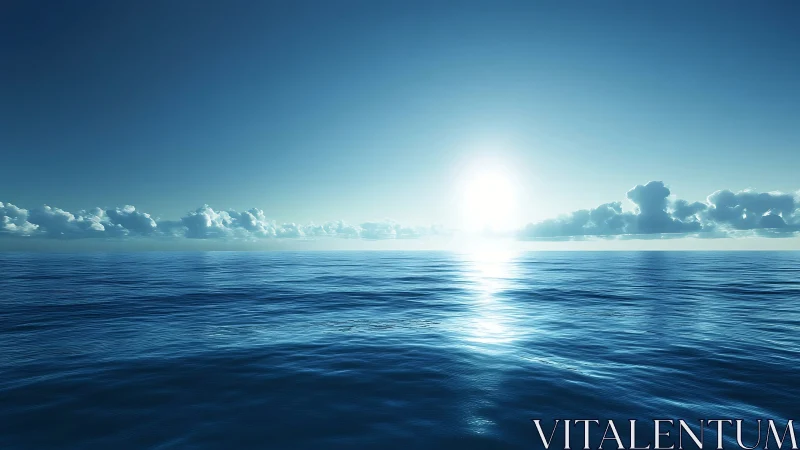 Calm ocean horizon under low sun with high dynamic range lighting