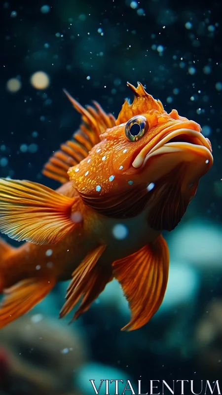 Luminous orange reef fish in suspended particulate seawater.