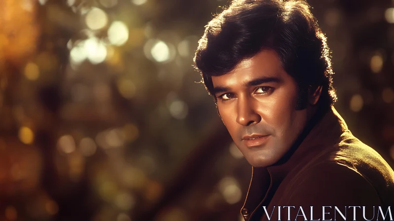 Cinematic male portrait rendered in warm bokeh chiaroscuro