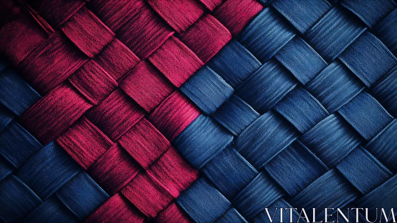 Woven Textile Pattern in Red and Blue With Diagonal Split Effect.
