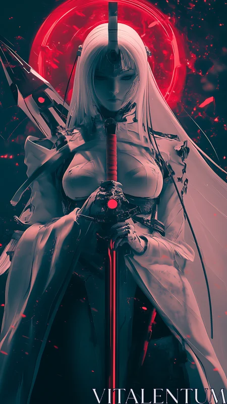 Crimson Halo Ronin Android guarding the neon eclipse.