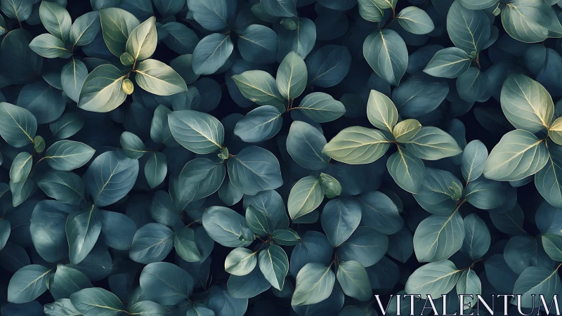 Lush teal foliage pattern under soft diffused lighting.