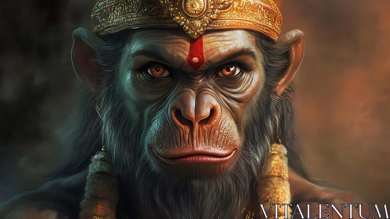 Regal monkey warrior gazes forward with calm, fiery strength