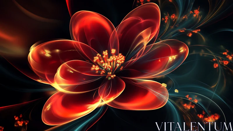 Fractal red flower rendered with glowing translucent petals