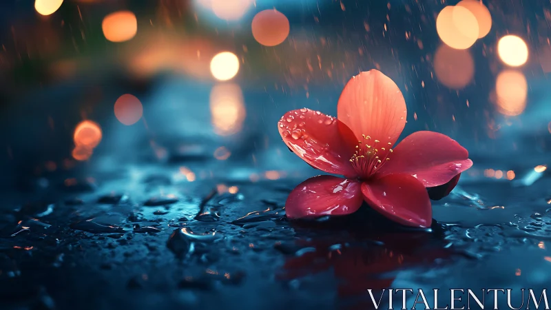 Rain-Kissed Flower Petals Against Luminous Bokeh Backdrop.