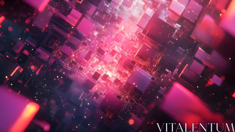 Futuristic 3D Cubes in Neon Pink and Purple Digital Abstract Art.