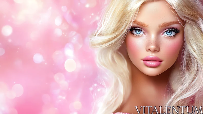 Digital painting portrait with bokeh pink glamour lighting.