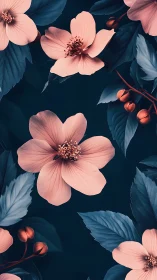 Pink Flowers and Dark Foliage: Digital Botanical Composition.