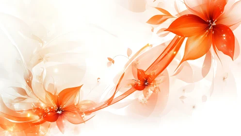 Radiant orange blossoms swirl across soft white space.