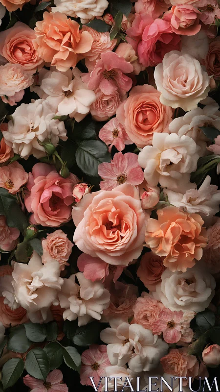 Lush Garden Romance: Blush and Coral Roses Bloom