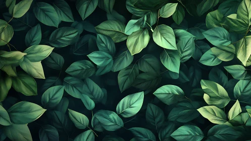 Dense layered foliage pattern with overlapping green leaves.