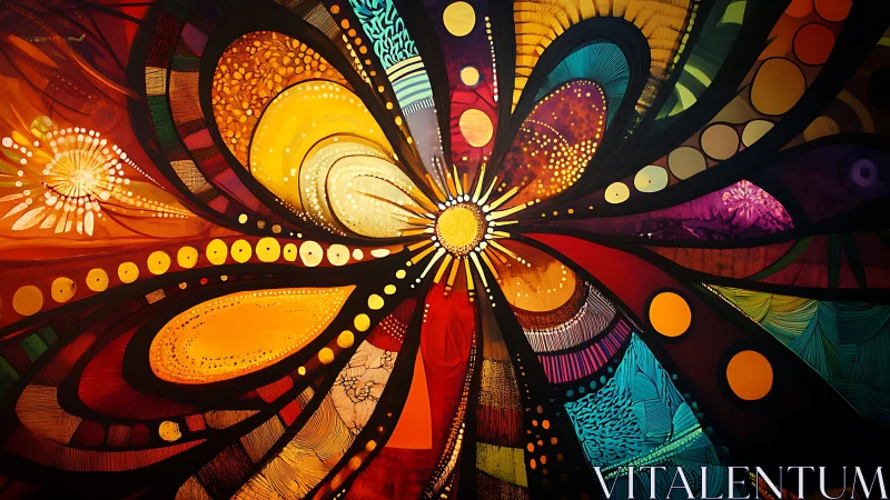 Radiant abstract flower bursting with joyful color and light.