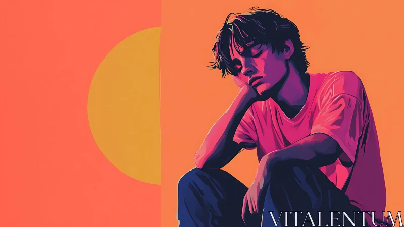 Neon-lit contemplative youth in side-lit duotone portrait