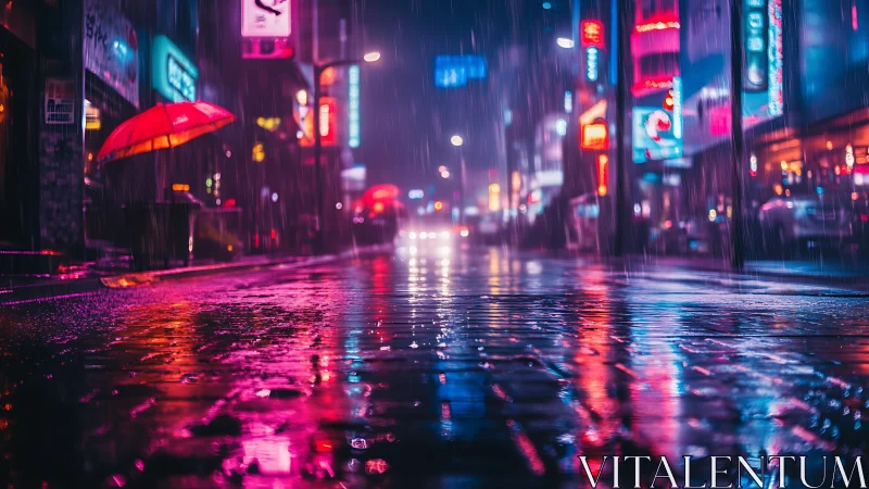 Neon rain pirouettes across a midnight alleyway of light