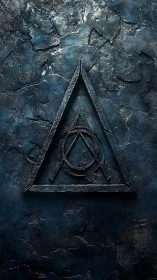 Ancient triangular sigil rests on cracked stone surface.