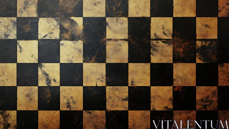 Weathered checkerboard wall with rustic golden squares.