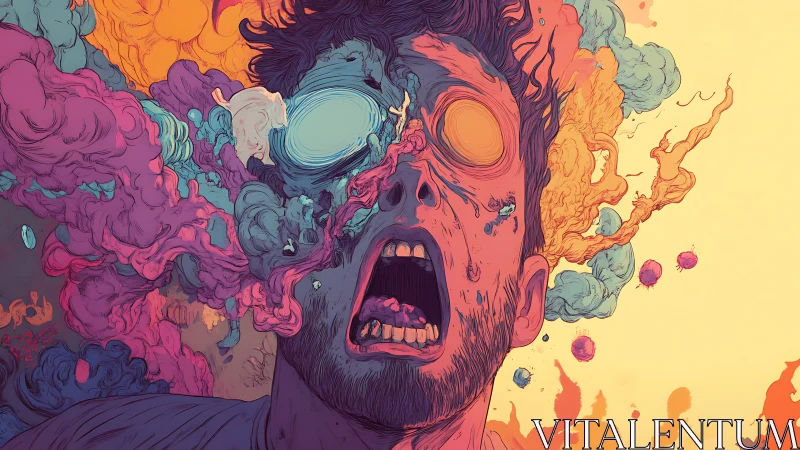 Explosive portrait of emotions bursting into wild color.