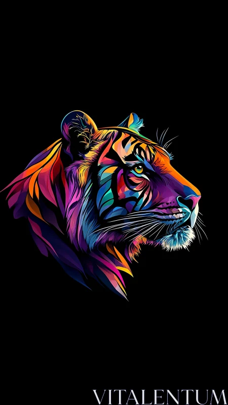 Chromatic vector tiger profile renders angular neon fur planes